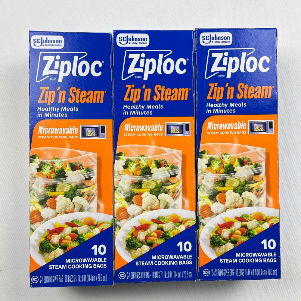 Ziploc Zip'n Steam Microwavable Cooking Bags Lot of 3 Boxes 30 Total Bags